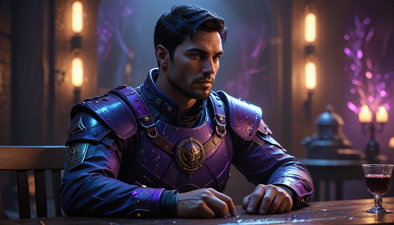 Dark Fantasy Warrior in Alcohol Ink Style