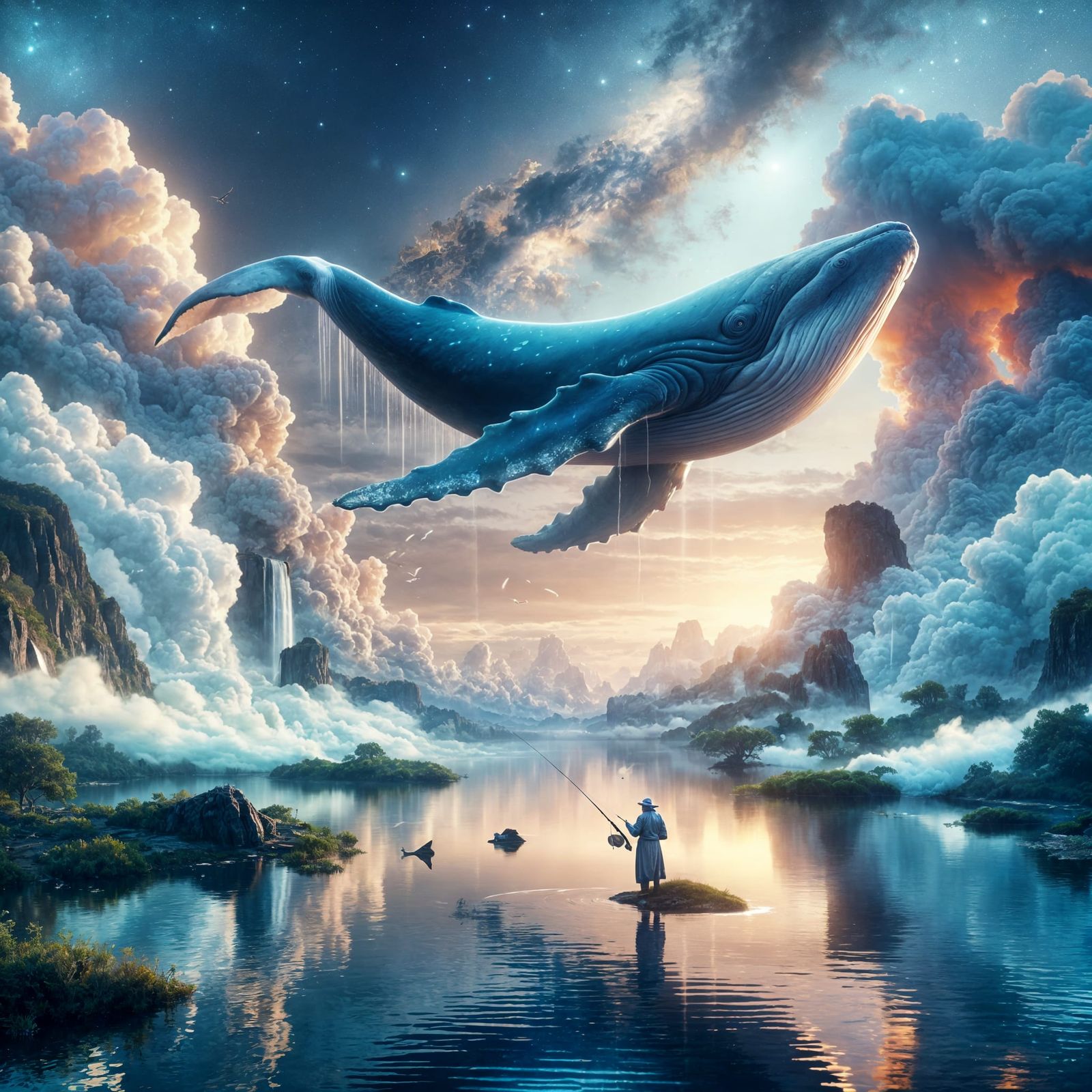 Serene Whale God in Ethereal Skies