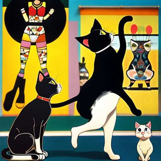 Cats Dancing in Aerobics Studio: Surreal Art