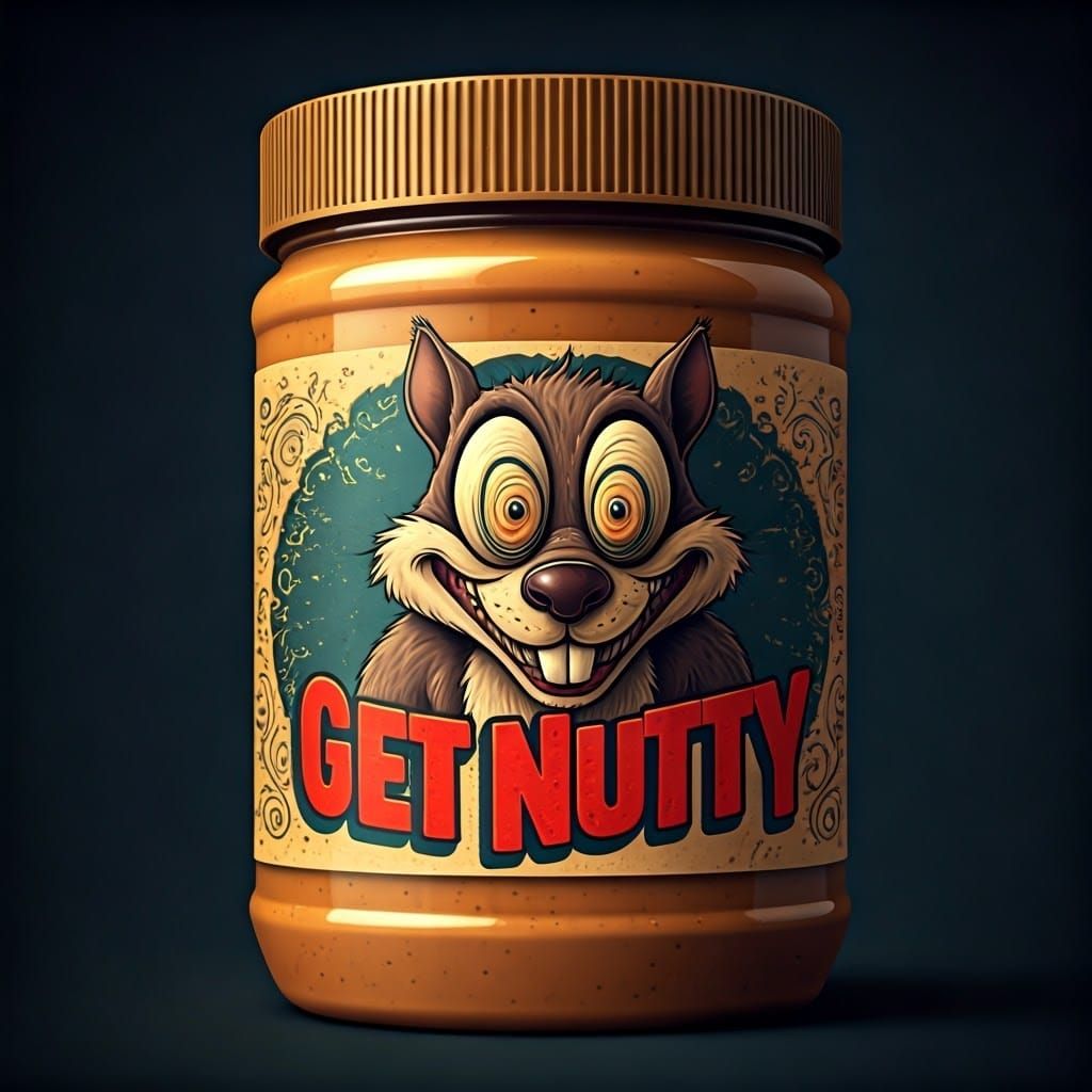 Vintage Peanut Butter Jar with Cartoon Squirrel