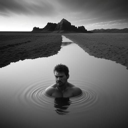 Powerful Nude Man Sinking in Quicksand