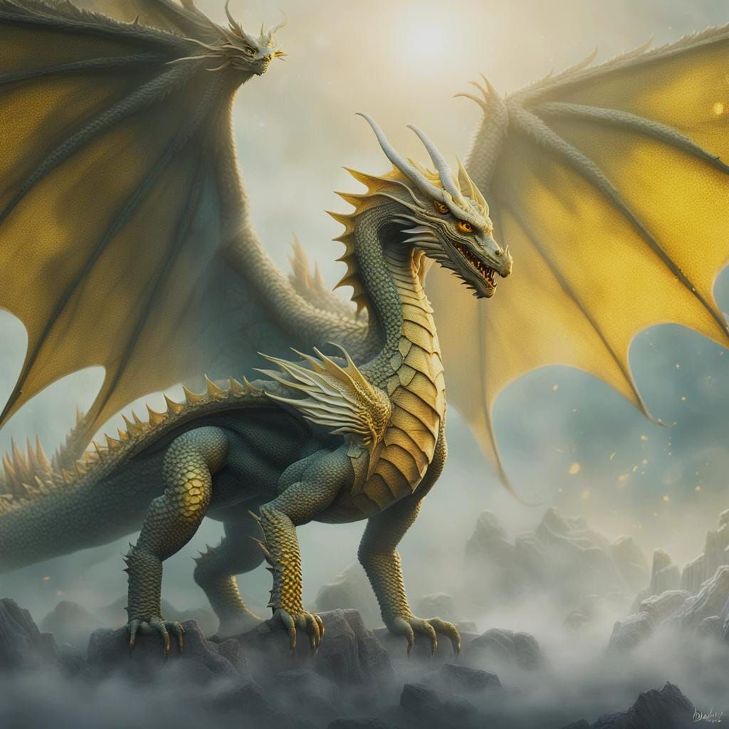 Majestic Winged Dragon in Dreamlike Surrealist Art