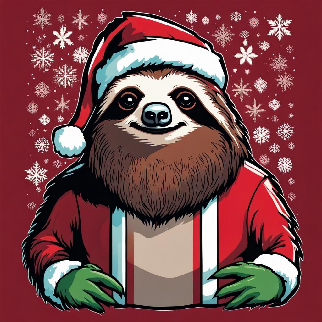 Santa Sloth Christmas Pixel Art Design