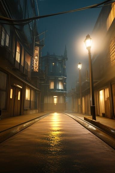 Futuristic Dark City Noir at Night