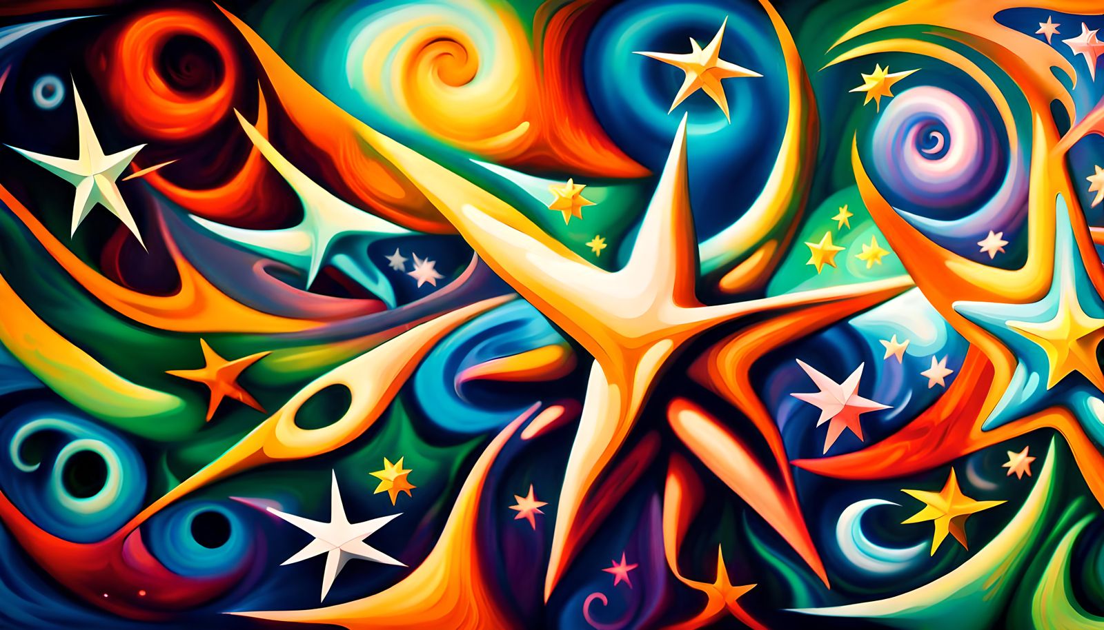 Surreal Star-Beings in Electromagnetic Plasma: Impasto Paint...