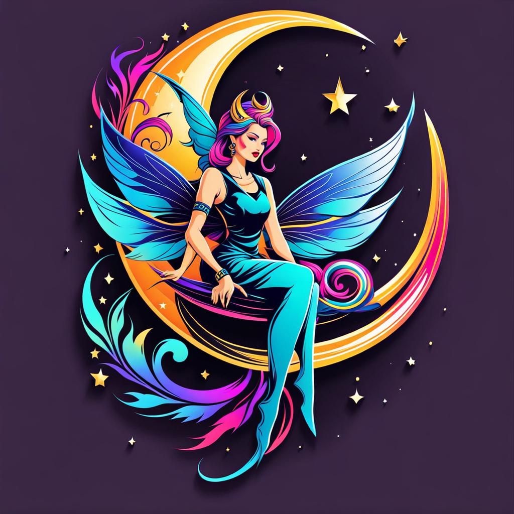 Cresnt Moon Fairy Tattoo Logo Design