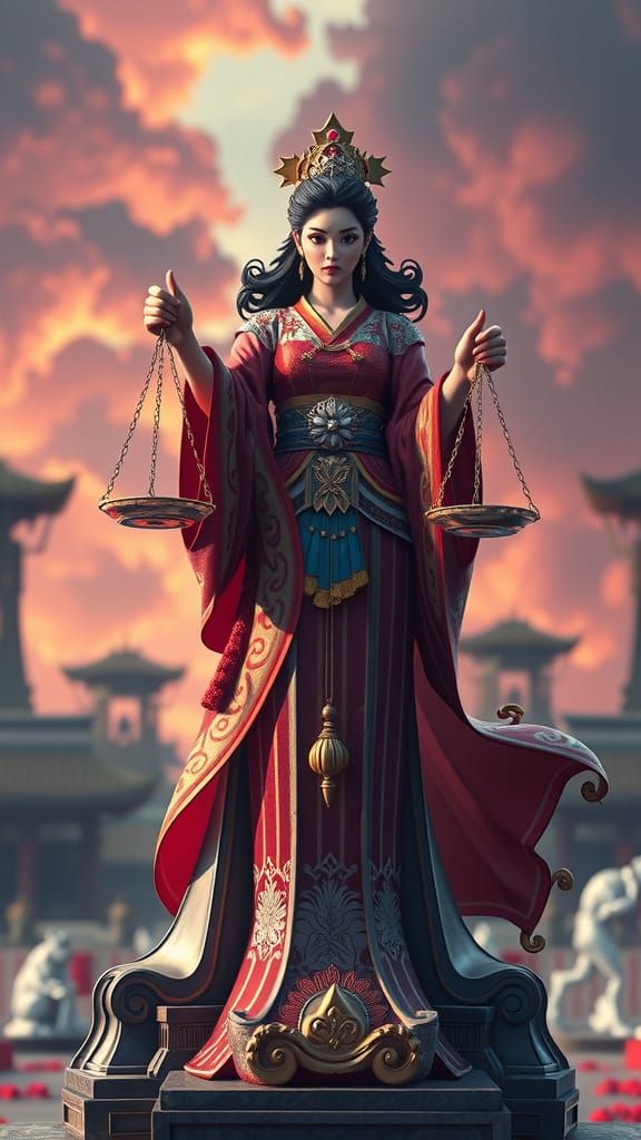 Scales of Justice in 3D Anime Style