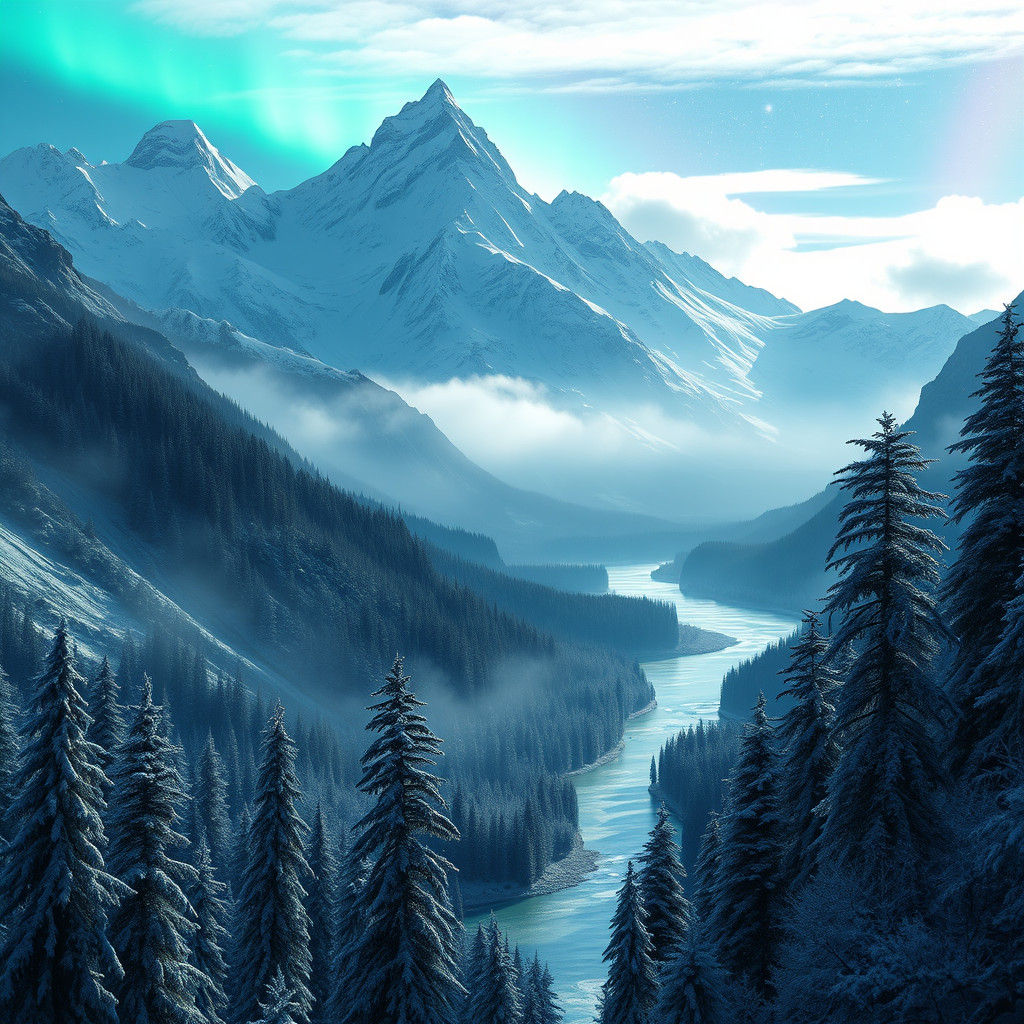 Majestic Snow Mountains Under Polar Lights