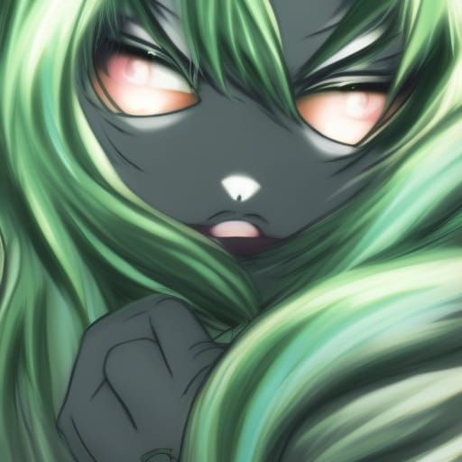 Anime Style Green Wolf Girl Face