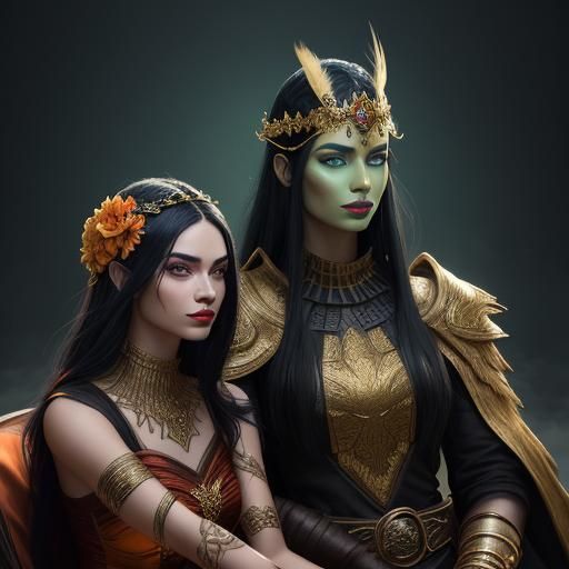 Fantasy Women with Peacock Feathers, Digital Art