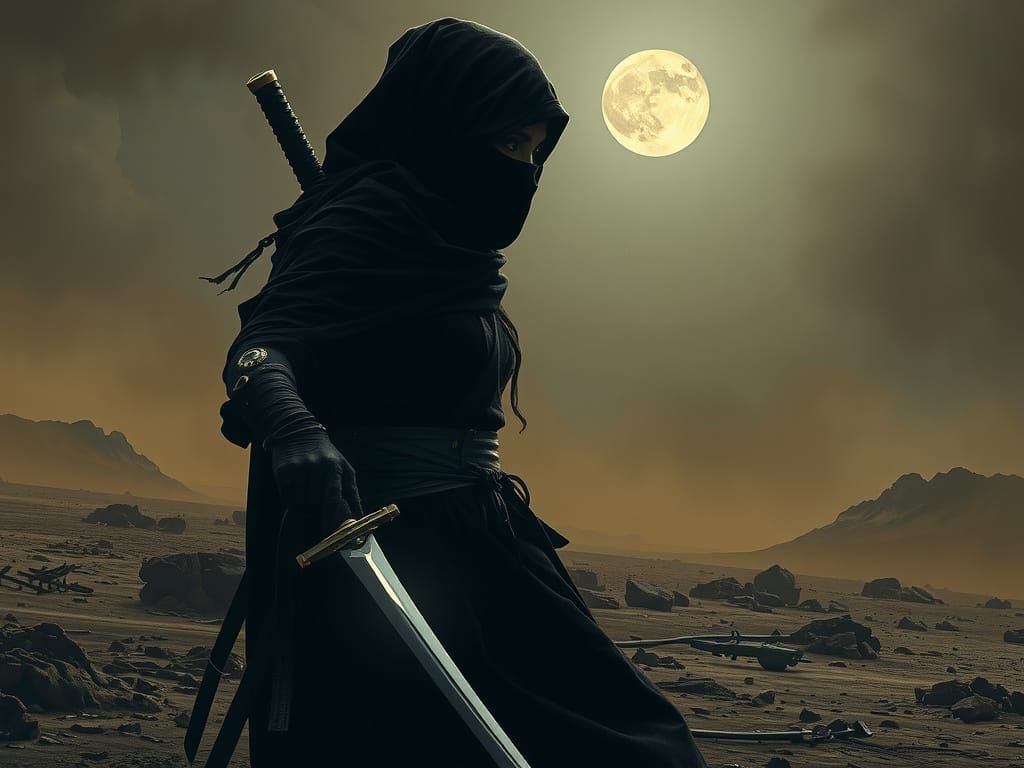 Ninja Warrior in Desolate Wasteland Matte Painting