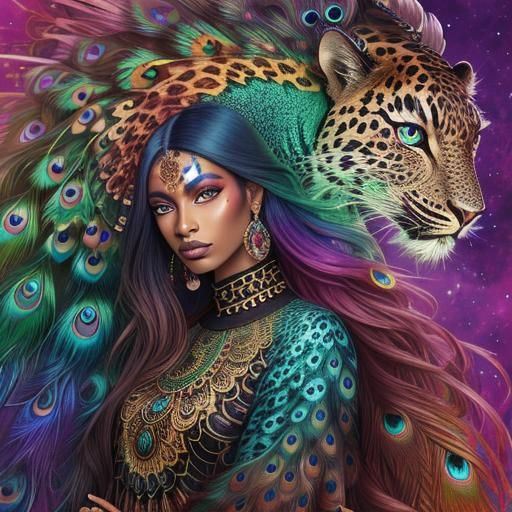 Woman with Rainbow Dragon Scales in Mixed Media