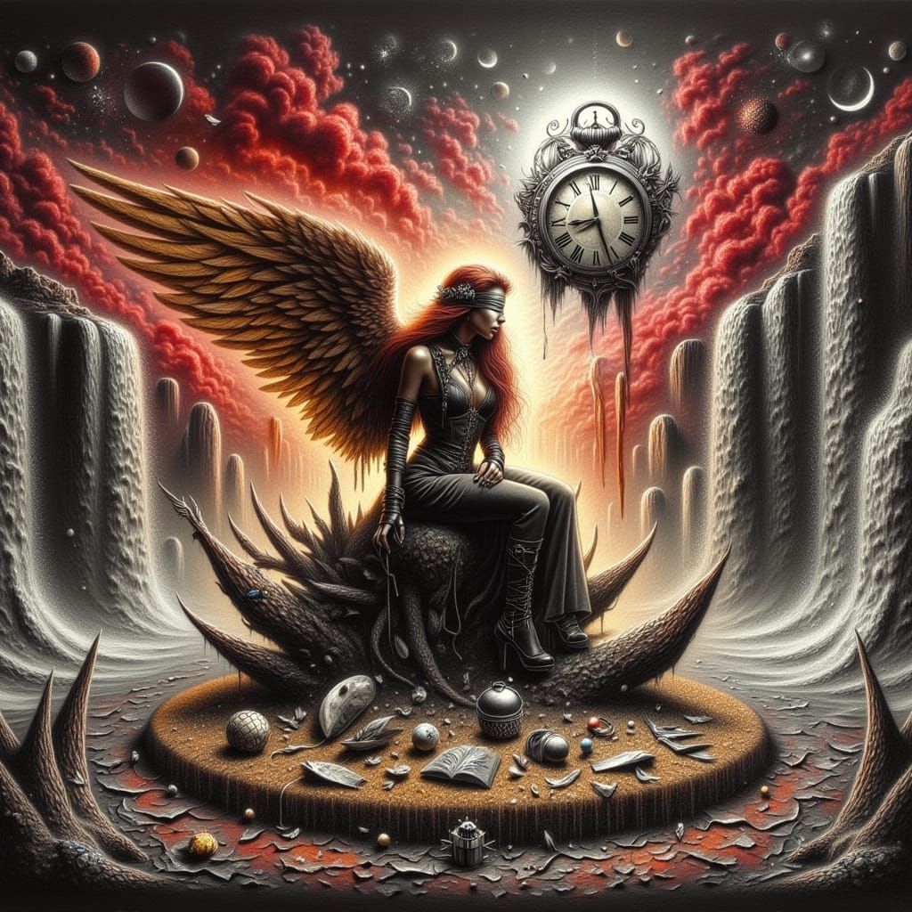 Fallen Angel on Floating Island: Dark Fantasy Art