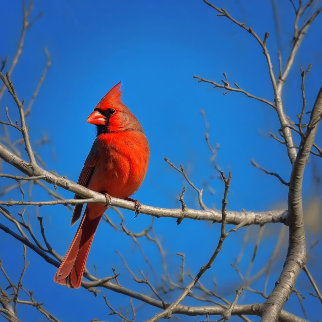 Cardinal Singing on Sunny Branch in Abstract Art