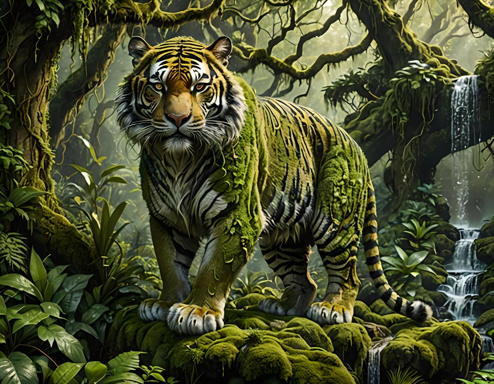 Ancient Mossy Tiger in Jungle Fantasy
