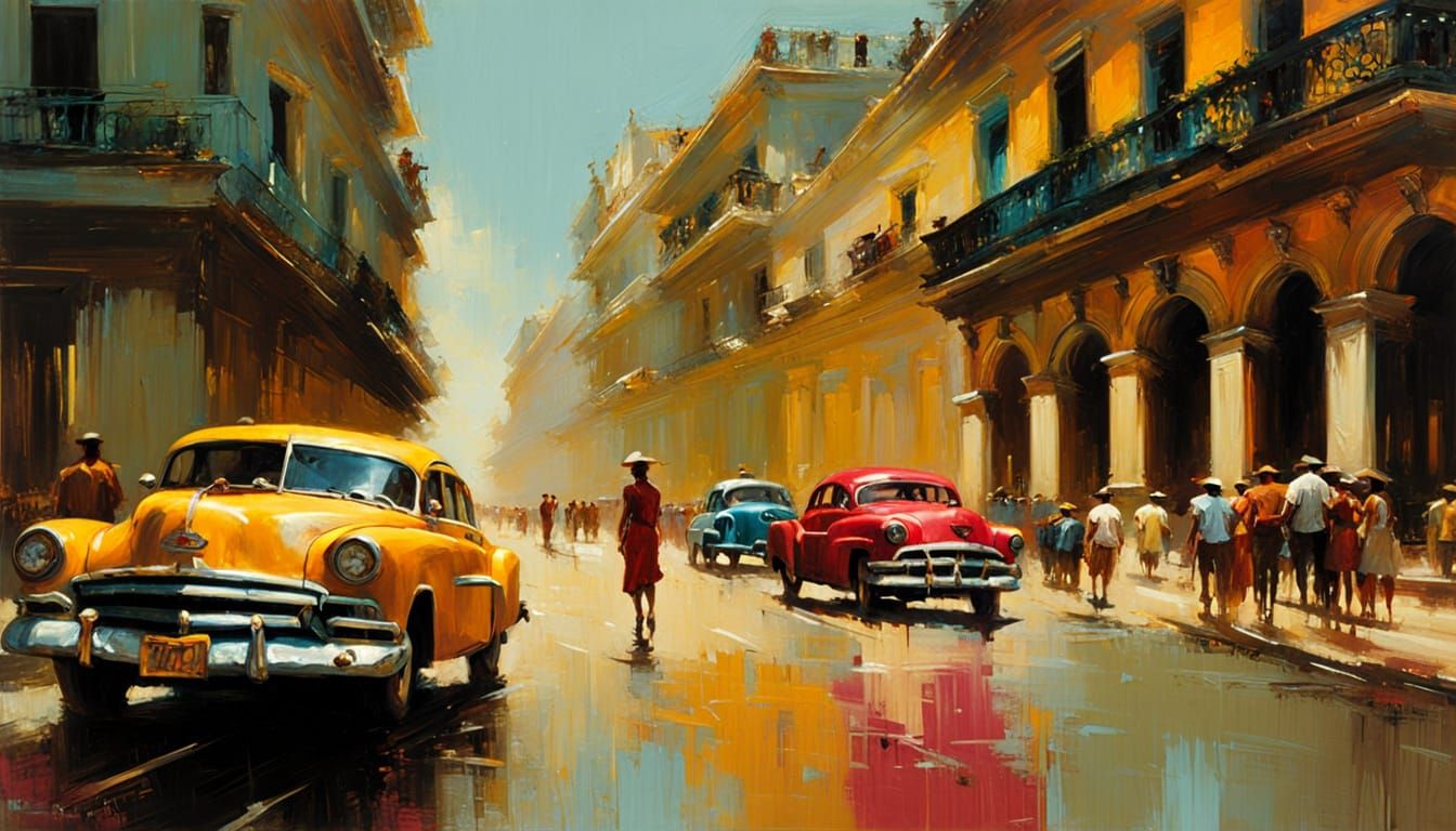 Colorful Impressionistic Havana, Cuba in Acrylics