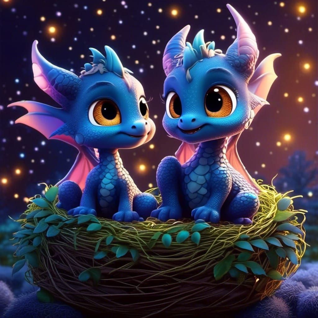 Adorable Baby Dragon in Nest, Pixar Style 3D