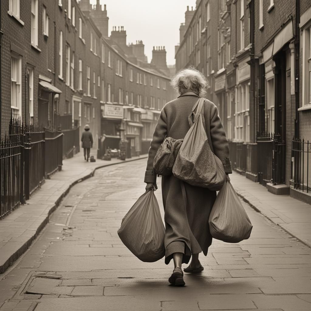 Old Woman Walking Streets of London