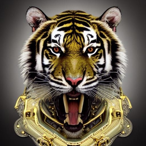 Armored Green Bengal Tiger in Steampunk Style