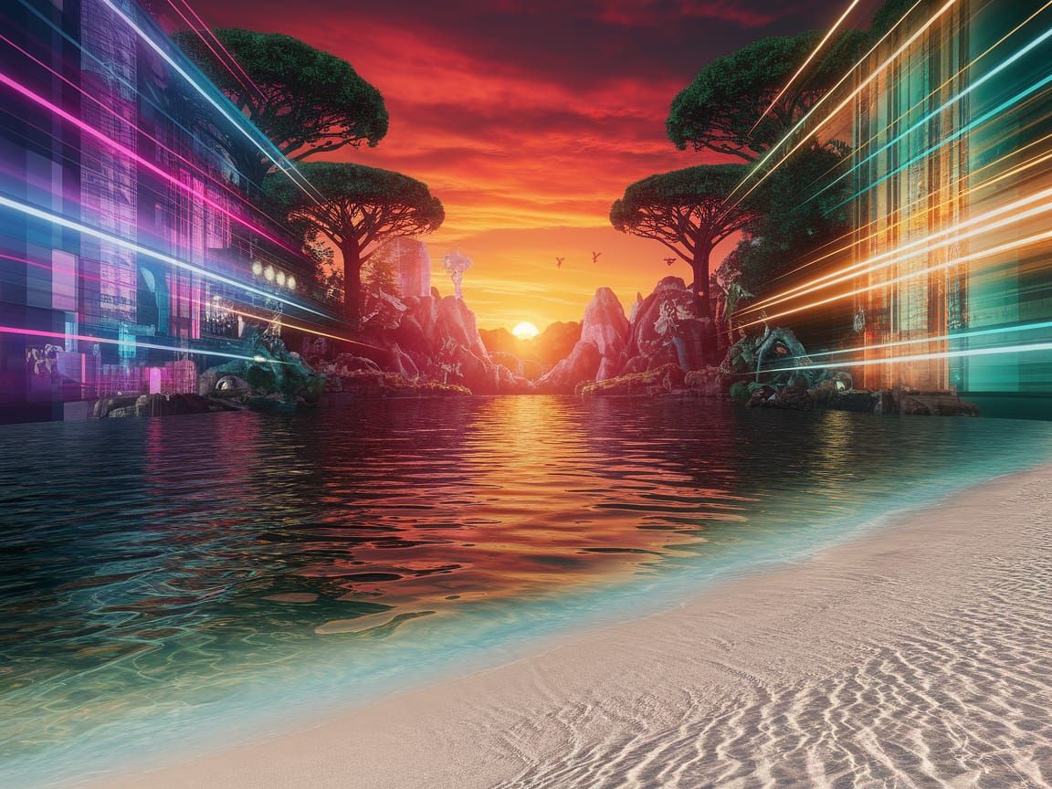 Surreal Hyperrealistic Cityscape Meets Enchanted Forest in W...