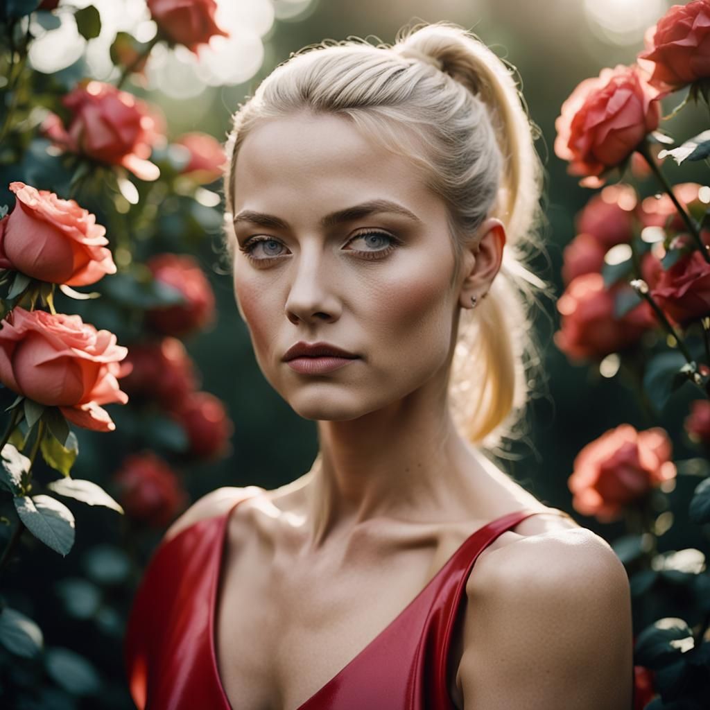 Dreamscape Portrait of Woman in Roses, Vogue Style