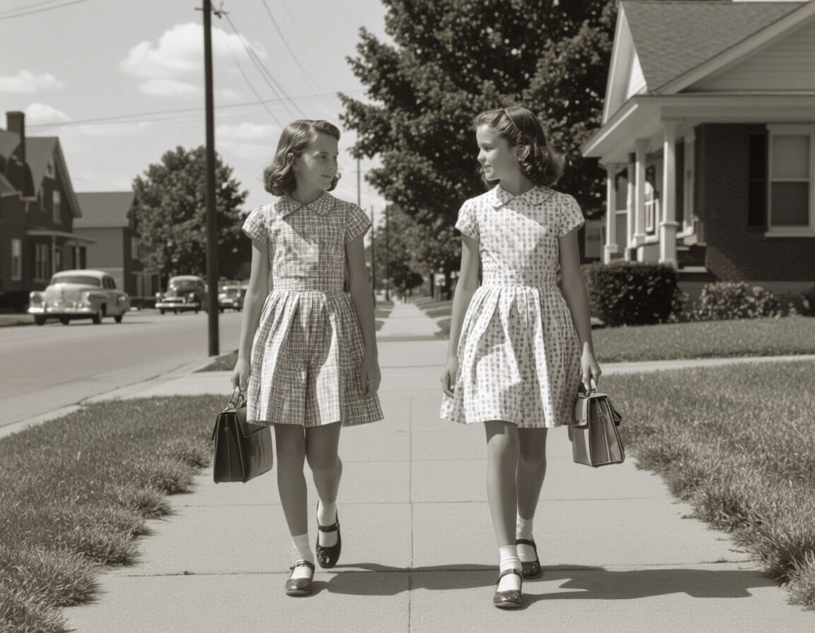 Girls Walking to School: 1950s Street Photography