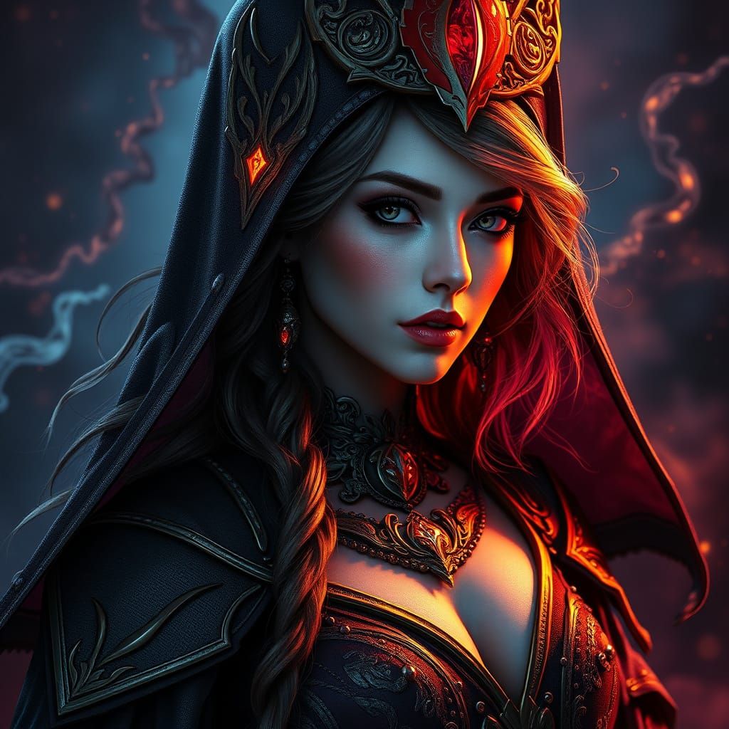 Mystical Sorceress Portrait in Dark Fantasy Style