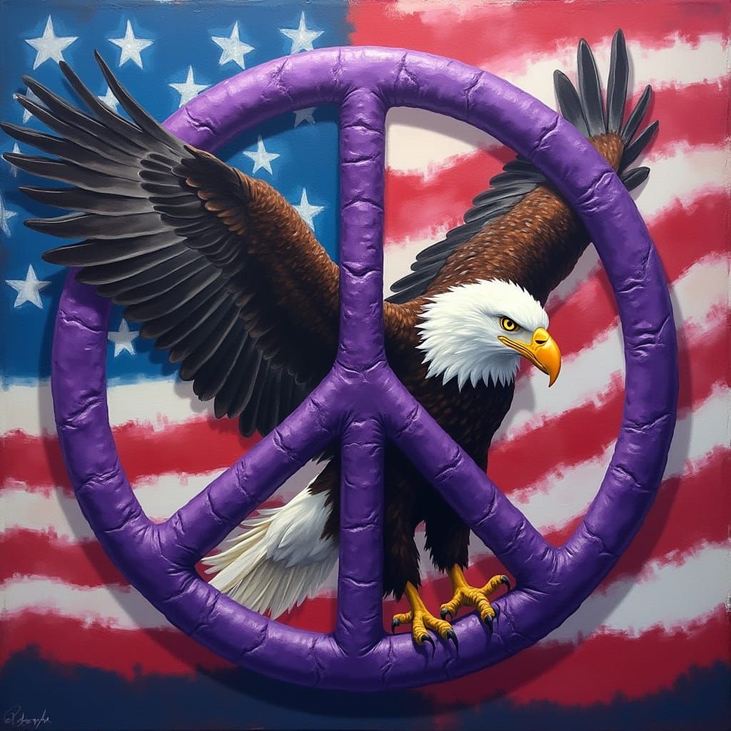 Eagle with American Flag and Peace Symbol