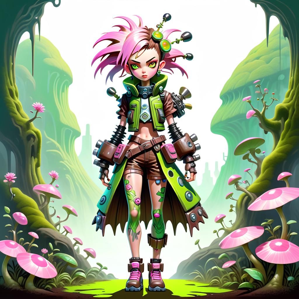 Biopunk Woman Illustration in Oil Paint Style