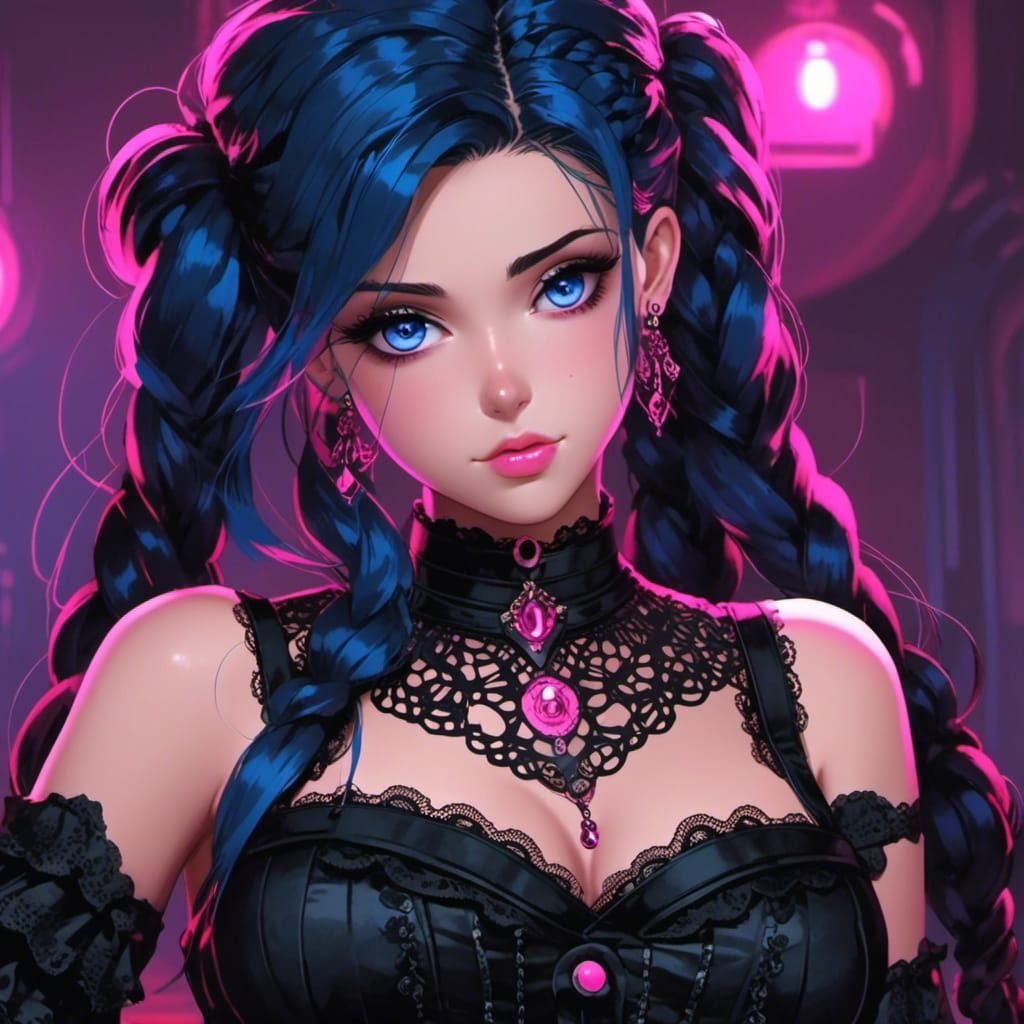 Anime Girl with Braided Hair in Dieselpunk Style