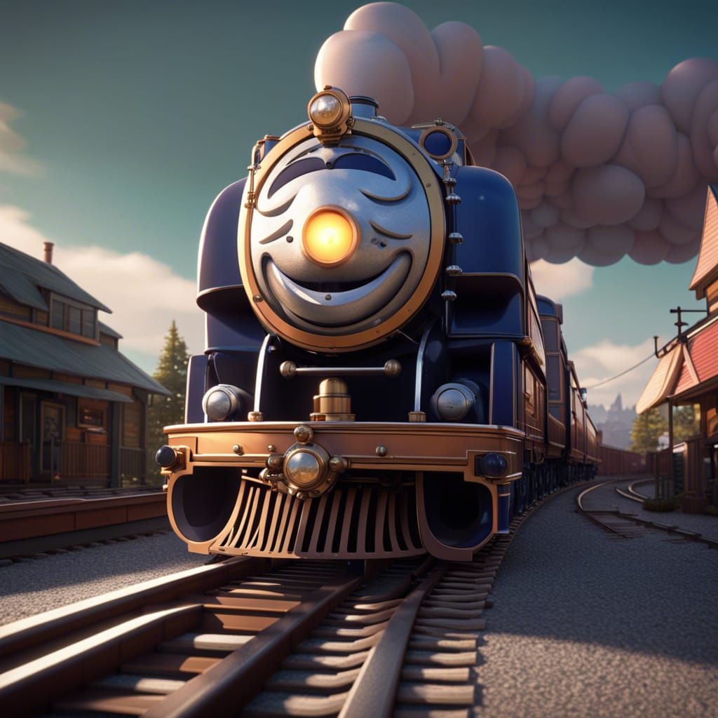 1930s Disney Cartoon Steam Train on Tracks