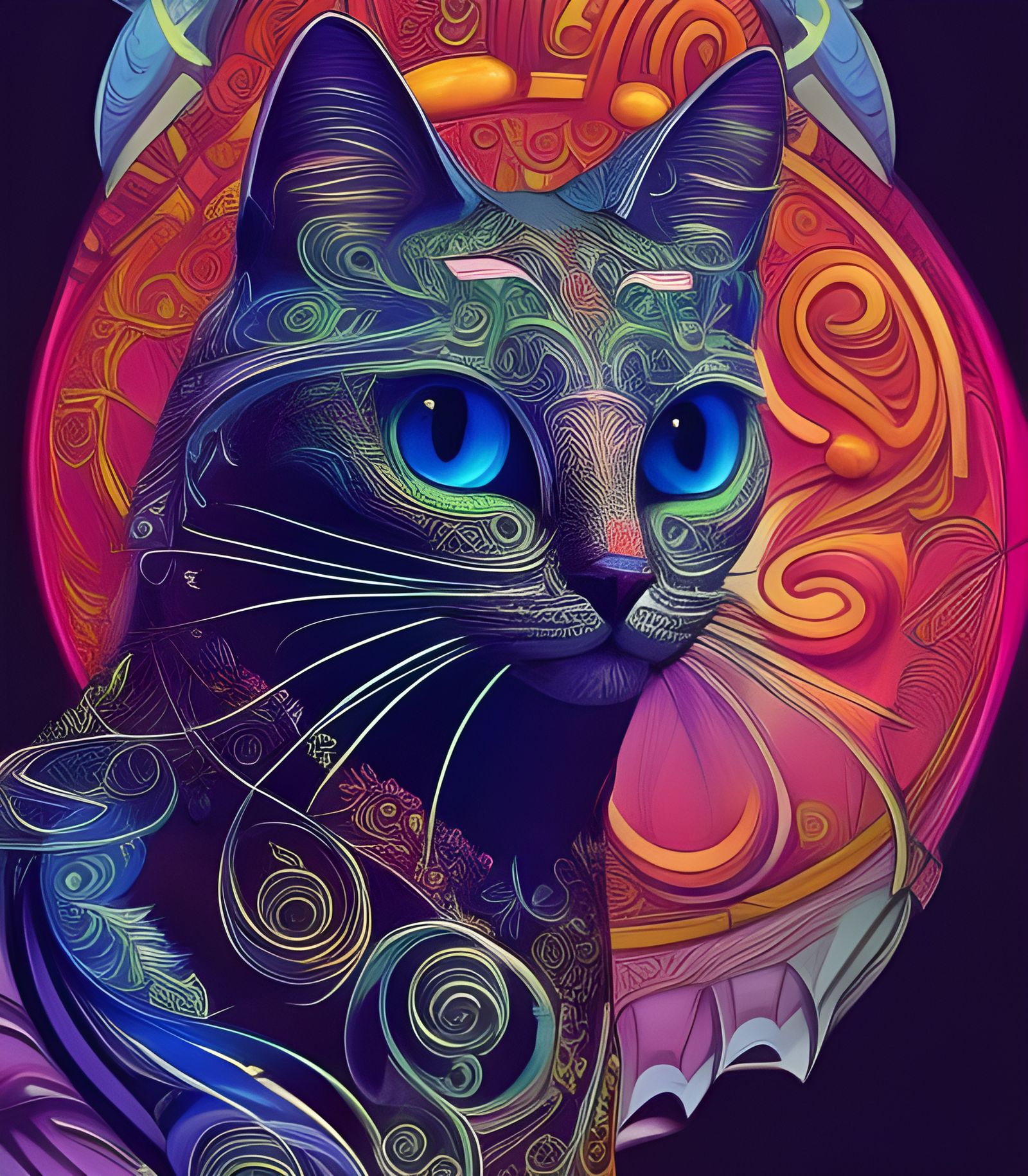 Psychedelic Vector Cat in Art Nouveau Style