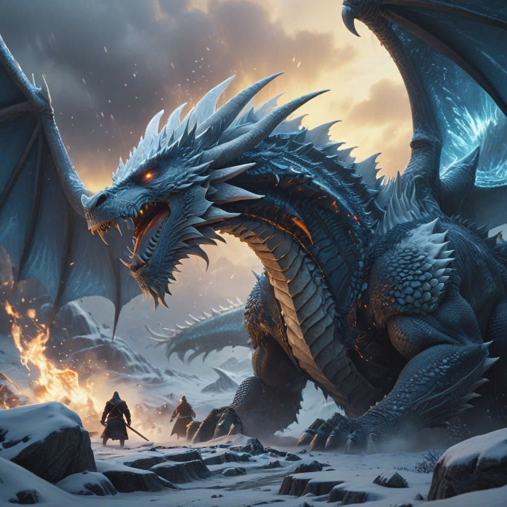 White Dragon Attacks Vikings in Frozen Tundra