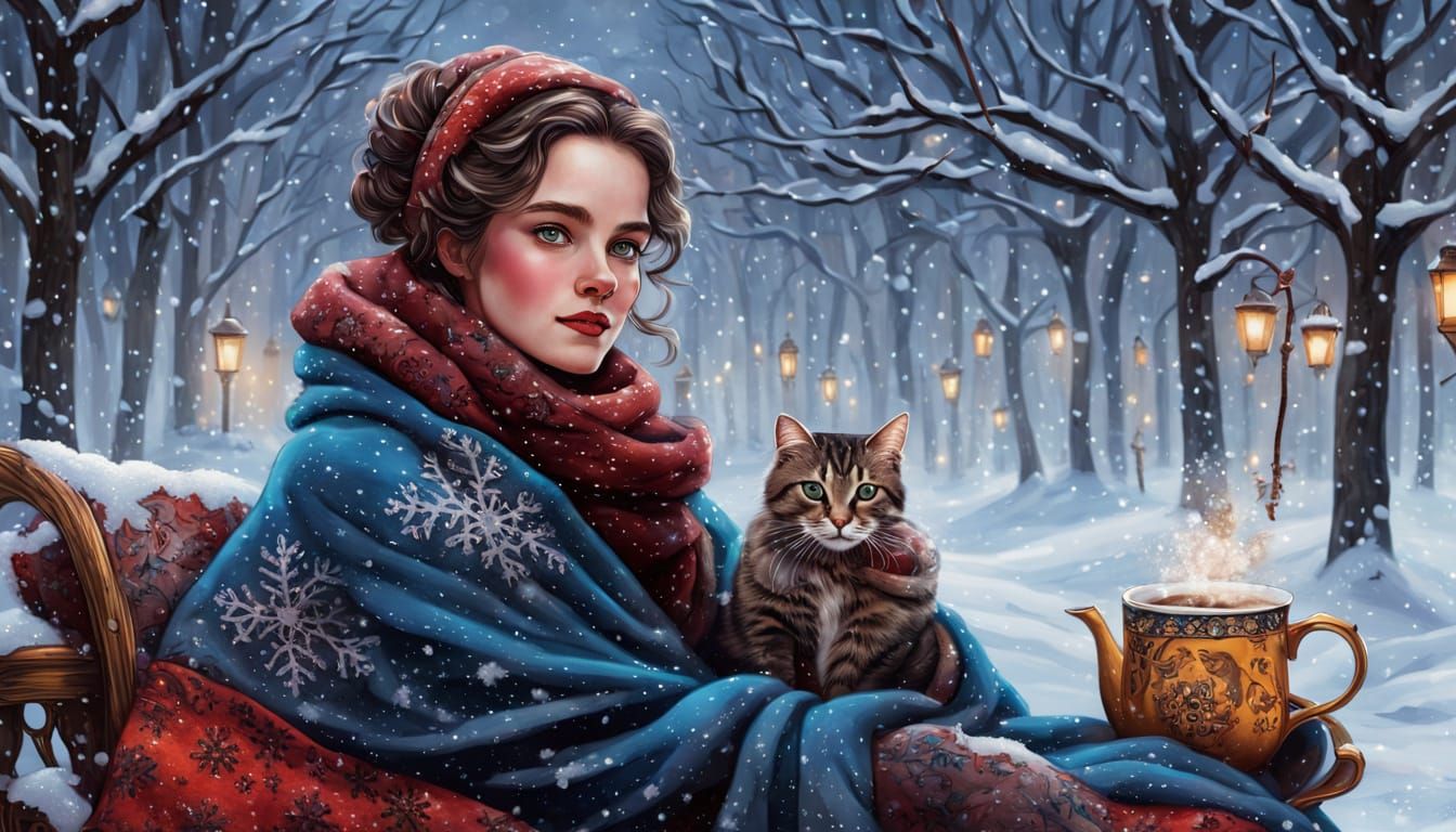 Whimsical Winter Picnic in Comic Book Art