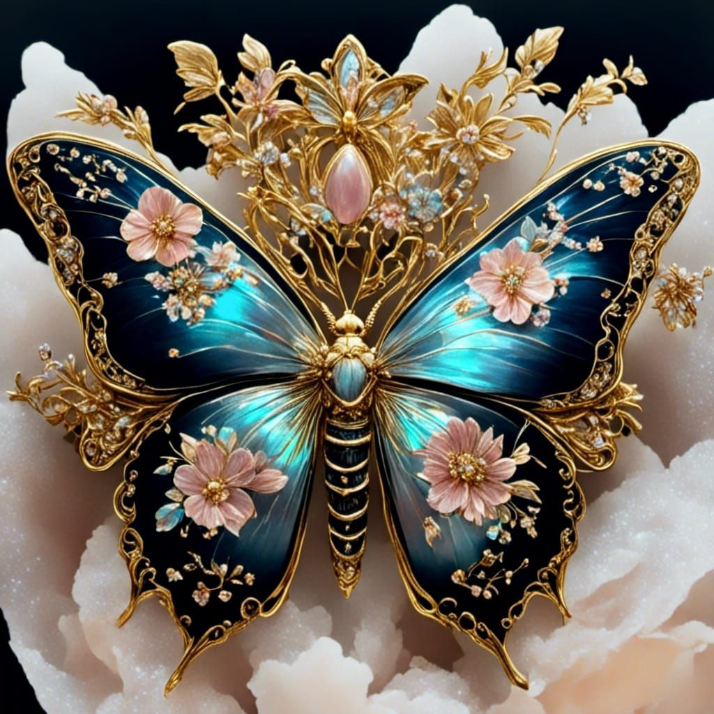 Hyperrealistic Moth with Lacquer and Gold Details