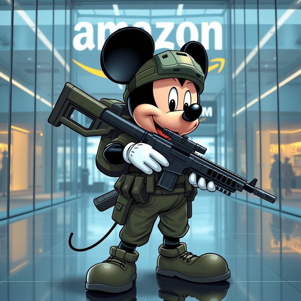 Mickey Mouse in Army Gear at Amazon HQ