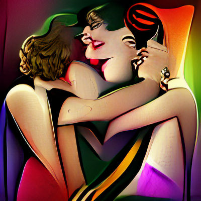 Colorful Art Deco Lesbian Love Concept Art