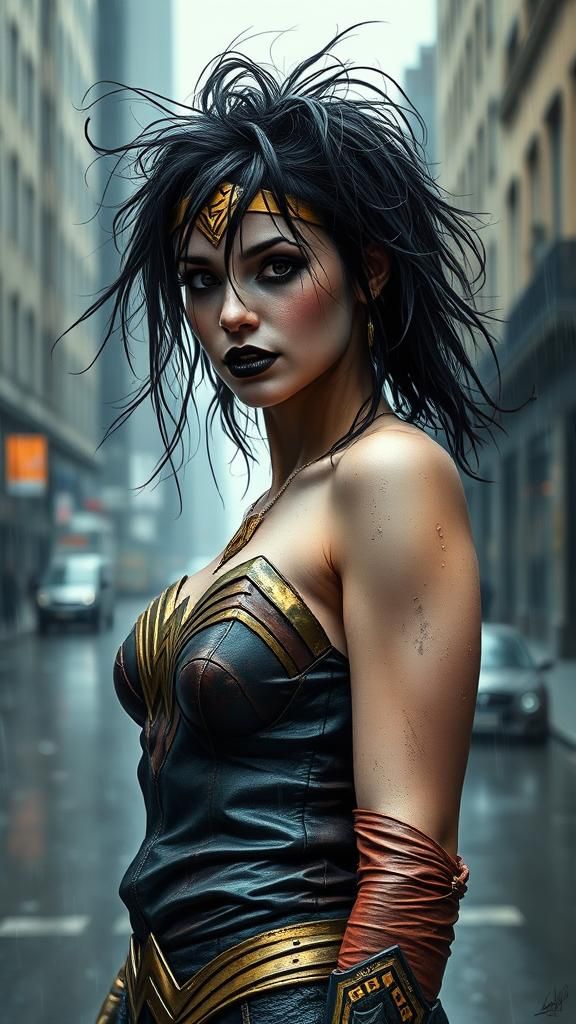 Wonder Woman in Noir-Inspired Cityscape