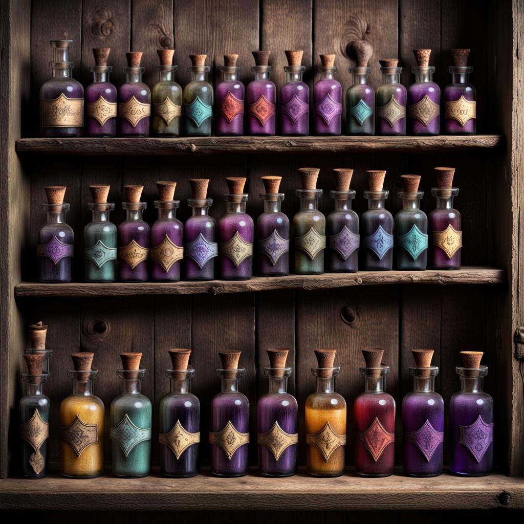 Mystical Potions: An Alchemist's Dream in Mixed Media