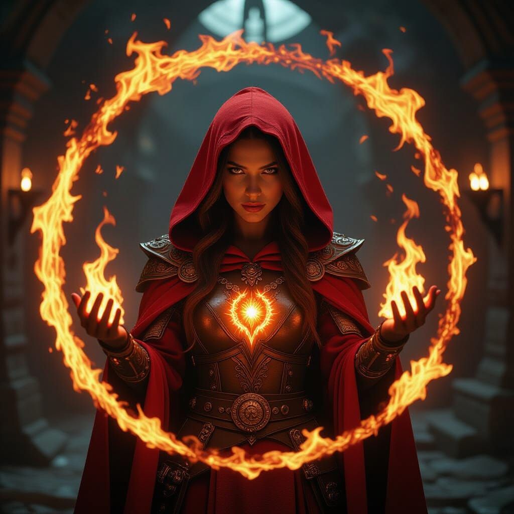 Bear Mage Conjures Fiery Ring in Dungeon