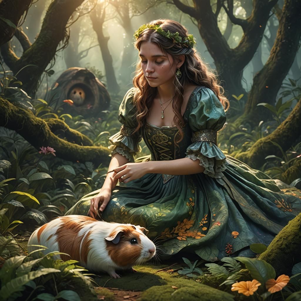 Mystical Forest Glade Portrait in Art Nouveau Style