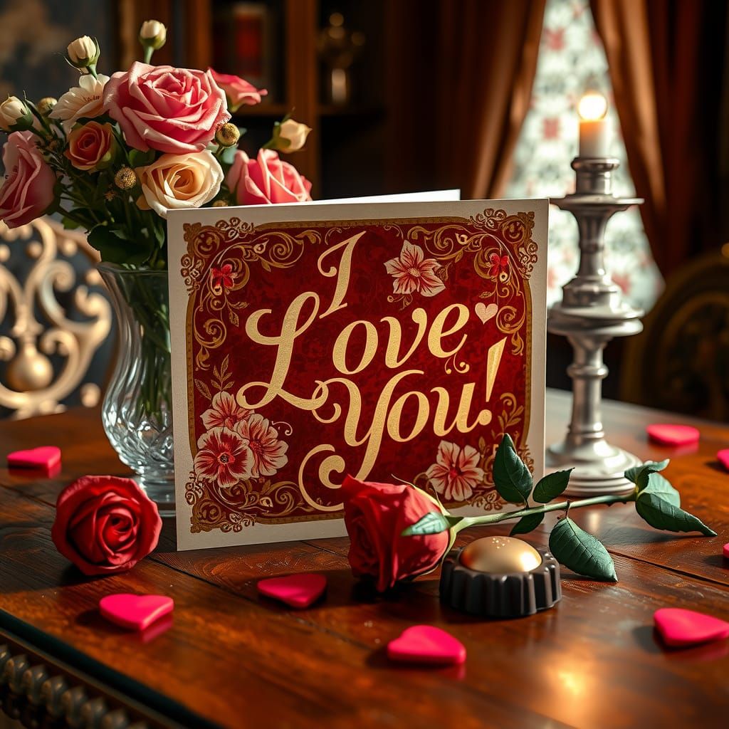 Romantic Floral Card in Opulent Rococo Style