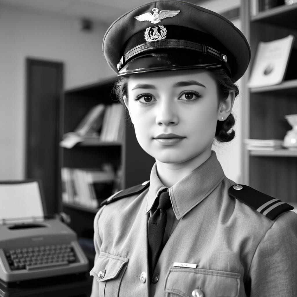 Vintage Portrait of a Woman in Military Uniform