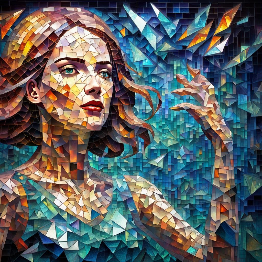 Shattered Glass Woman in Mosaic Universe: Neo-Cubism