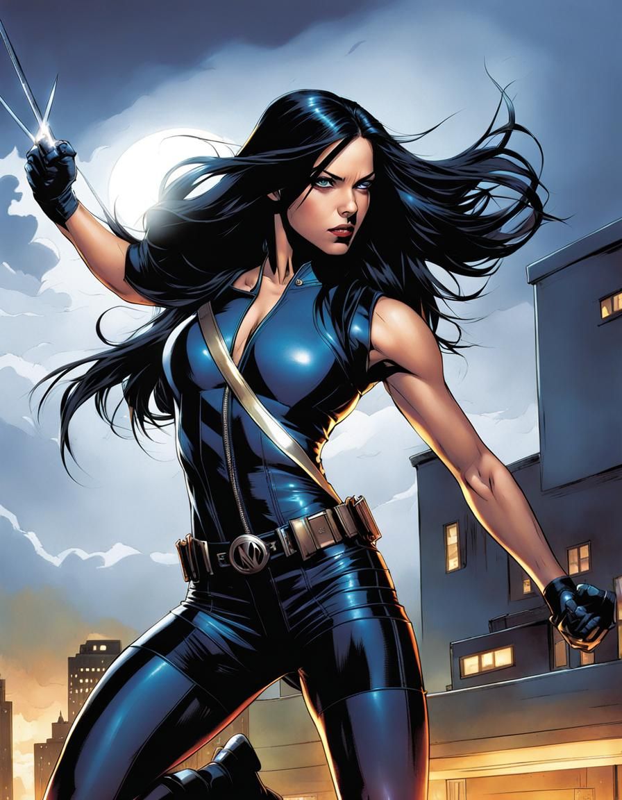 X-23 on Rooftop in Stormy Night, Comic Art