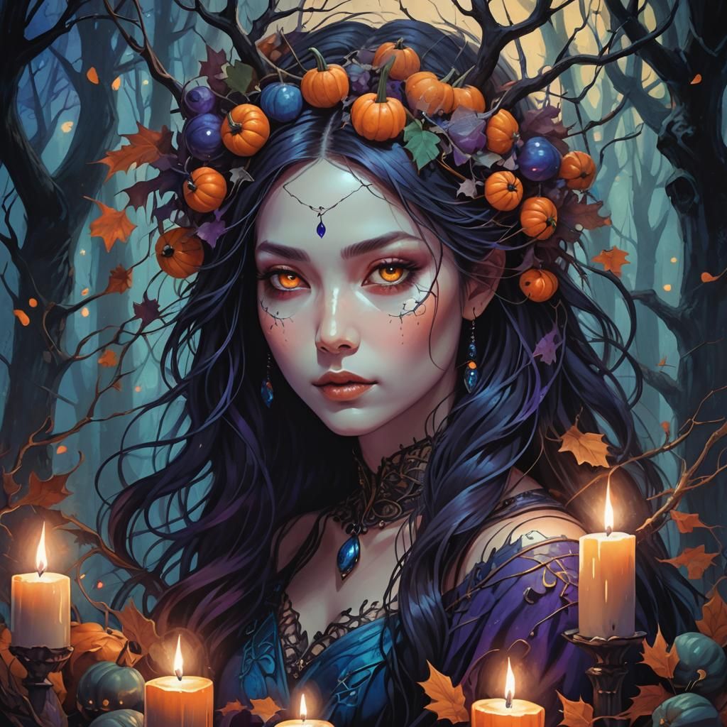 Autumn Goddess in Dark Fantasy Illustration