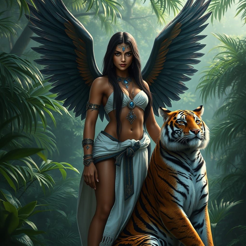 Sensual Goddess of Heaven and Earth in Tropical Jungle