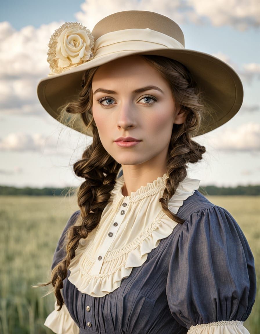 Prairie Woman Portrait in Buttercream and Poet Shirt