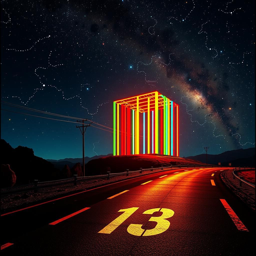 Voynich-Inspired Cube at Galaxy Edge in Film Grain Style