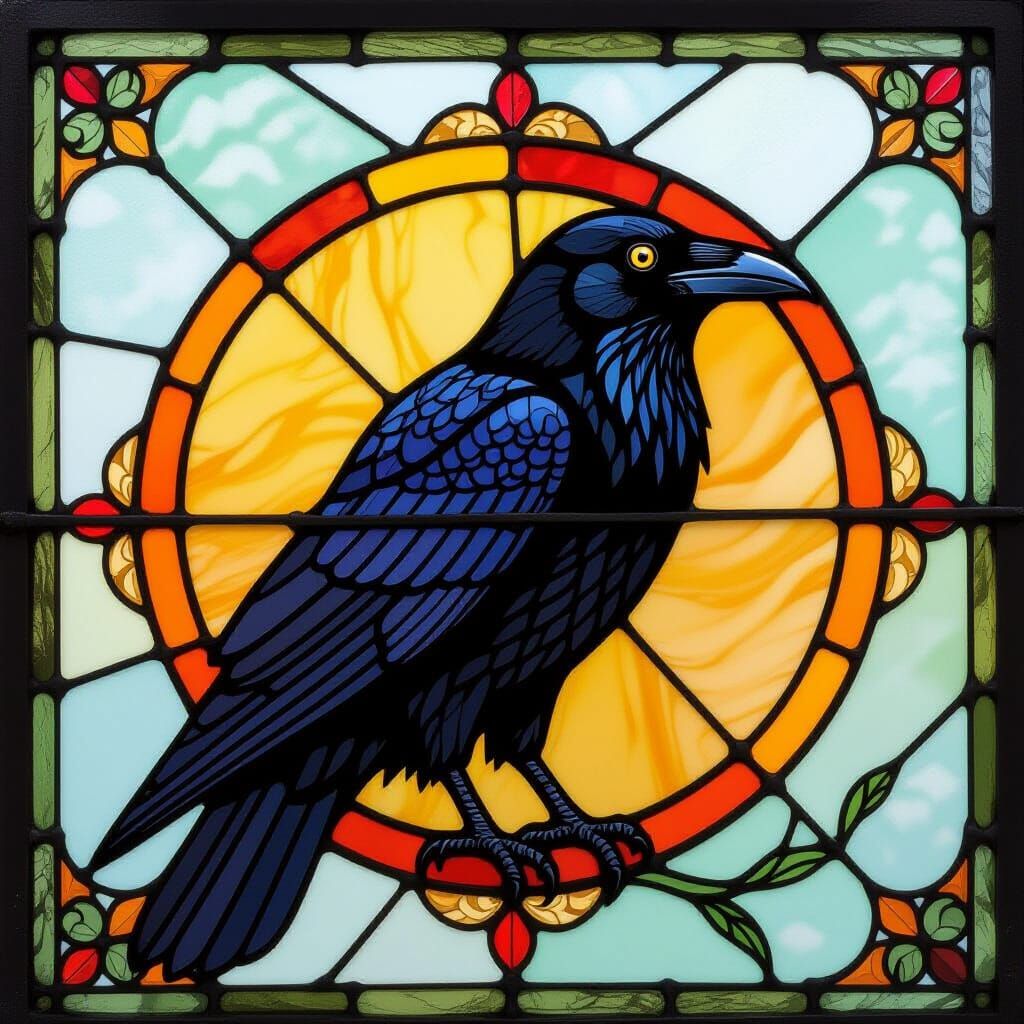 Raven Stained Glass Window Art